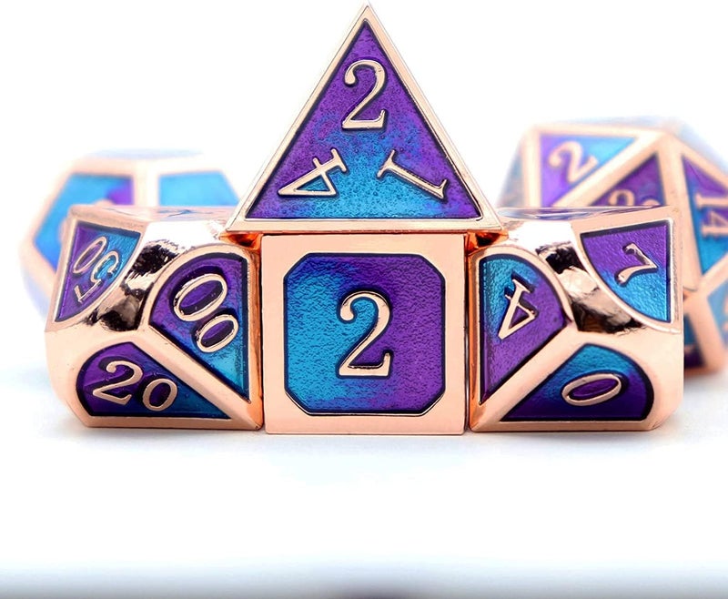 Haxtec Metal DND Dice Set D&D Gifts 7PCS Copper Blue Teal Purple Polyhedral RPG Dice D20 D12 D10 D8 D6 D4 Compatible with Dungeons and Dragons TTRPG Games-Mermaid - Image 3